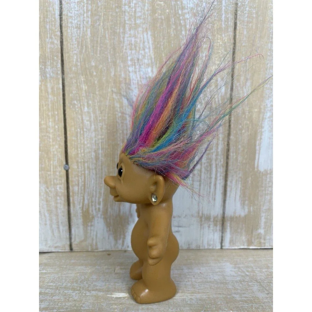 Vintage Troll Rainbow Doll with Jewel Ear,  Bright of America, 4.5”